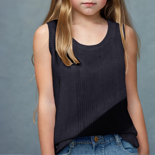 Soki Girls Summer Clothes New Tanks Solid Color Crewneck Sleeveless Tops(6Years-15Years)