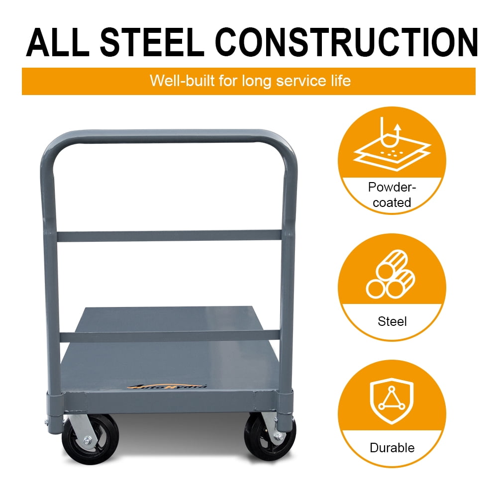HPDAVV 48" L x 24" W Steel Platform Truck 2000 Lbs Loading Capacity Heavy Duty Flatbed Hand Truck Utility Push Cart with 6" Rubber Casters