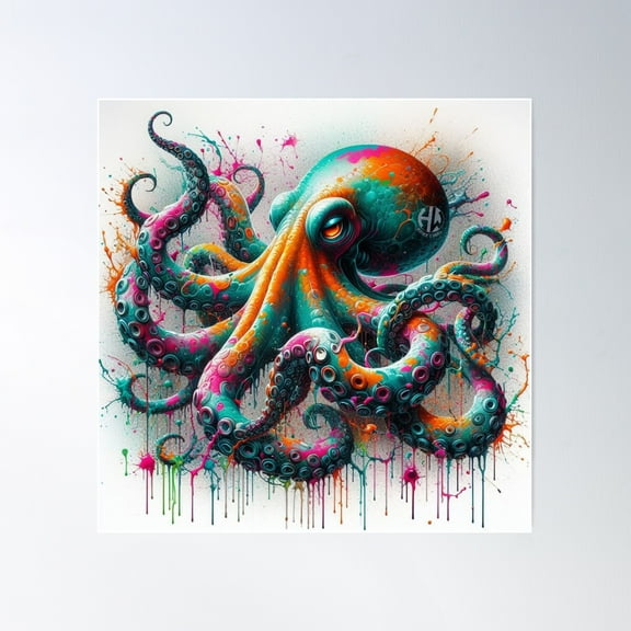 Neon Octopus Poster Wall Art, Modern Wall Decor For Living Room Bedroom, 17x17 UNFRAMED