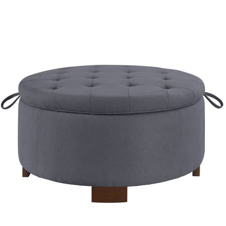 S-HOME Round Storage Ottoman with Dual-Purpose Footstool or Side Tablefor Dual Reversible Lid And Hidden Storage For Bedroom And Living Room Dark Gray