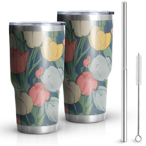 30oz Pioneer Flower Tumblers Stainless Steel Tumbler with Lid and Straw,Vacuum Insulated Double Wall Travel Tumbler Cups Mug with Cleaning Brush for Coffee,Tea