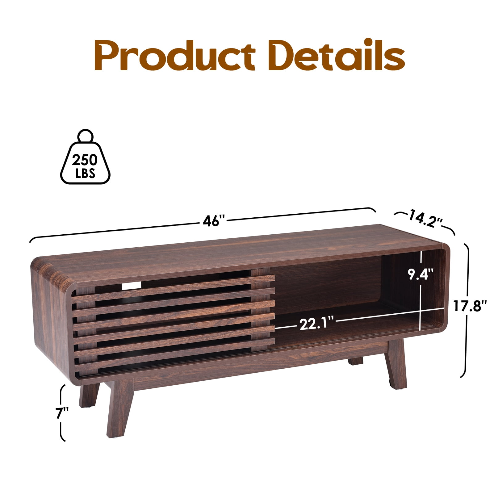 Hommoo Mid Century Modern TV Stands up to 59", Wooden Home Entertainment Center TV Console Cabinet with Sliding Tambour Door, Walnut