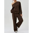 thumbnail image 5 of Women’s Off-the-Shoulder Long Sleeve Top & Wide-Leg Pants Set – Casual Loose 2-Piece Outfit, 5 of 9