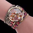 thumbnail image 4 of Reloj de pulsera tejido de múltiples capas para mujer Reloj de pulsera de cuarzo de aleación con esfera floral (rojo rosa), 4 of 4