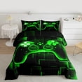 thumbnail image 2 of Gamer Comforter Set Twin,Gaming Bedding,Video Games Gamepad Bedding Comforter Sets Neon Glowing Square Geometric Grid Green Bedroom Decor Duvet Insert, 2 of 7