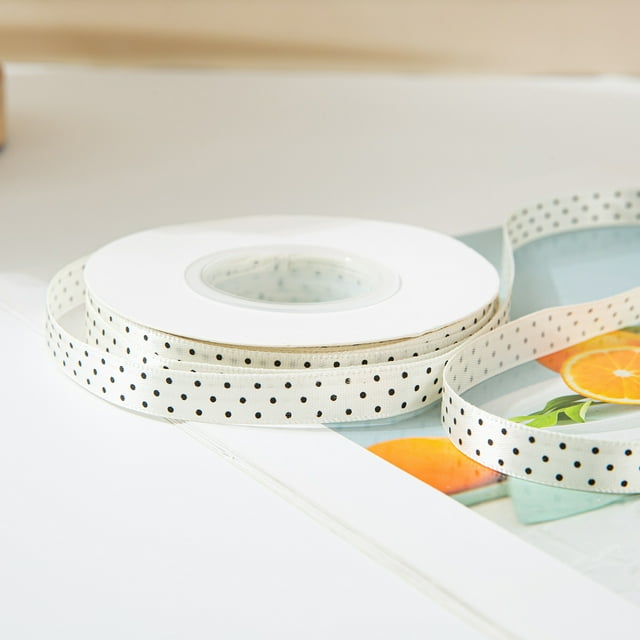 Firefly Hope 0.4 Inch x 25 Yards Polka Dot Grosgrain Ribbon, Spool Craft Ribbon for Christmas Gift Wrapping, DIY Crafts & Wedding Decor, Beige