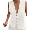 thumbnail image 5 of Saodimallsu Suéter sin mangas para mujer, chaleco de punto con cuello en V, botón de moda, casual, suelto, primavera, verano, chaleco, 5 of 5