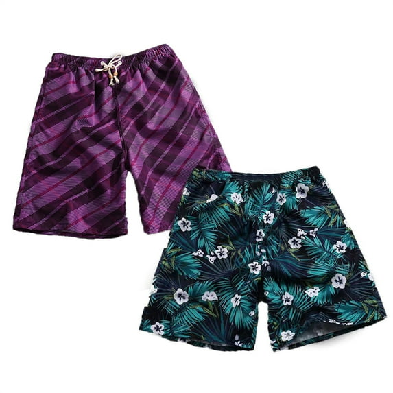 Men's & Big Men's Beach Shorts Set Hawaii Print Board Shorts with Pocket Mens Swimsuits Trunks Men Swim Trunks 2-Pack,XXXL