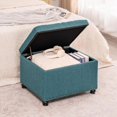 thumbnail image 4 of 24'' Ottoman with Storage, Upholstered Storage Ottoman Stool, Linen Fabric Cube Ottomans Footstools Small, Hinged Foot Rest Stool for Living Room Bedroom, Teal, 4 of 16