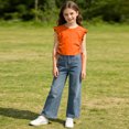 thumbnail image 5 of CYRBOKO Girls Tank Tops with Flutter Sleeve, Crew Neck Pullover Casual Side Drawstring Summer T-Shirts Orange Size 7-8 T, 5 of 8