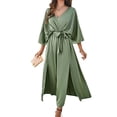 thumbnail image 2 of Women'S Satin Batwing Sleeve Cocktail Evening A Line Long Dress V Neck Ruched Loose Maxi Dress Green M, 2 of 9