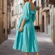thumbnail image 4 of Vestido aleteo de mujer Vestido largo de cintura alta de media manga Una línea para vacaciones de viaje FLhrweasw Nuevo, 4 of 7