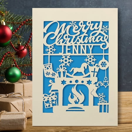 Personalized Christmas Card Paper Cut Stove Merry Christmas Greeting Card with Envelope Custom Any Name Gift for Kids Daughter Son Niece Nephew