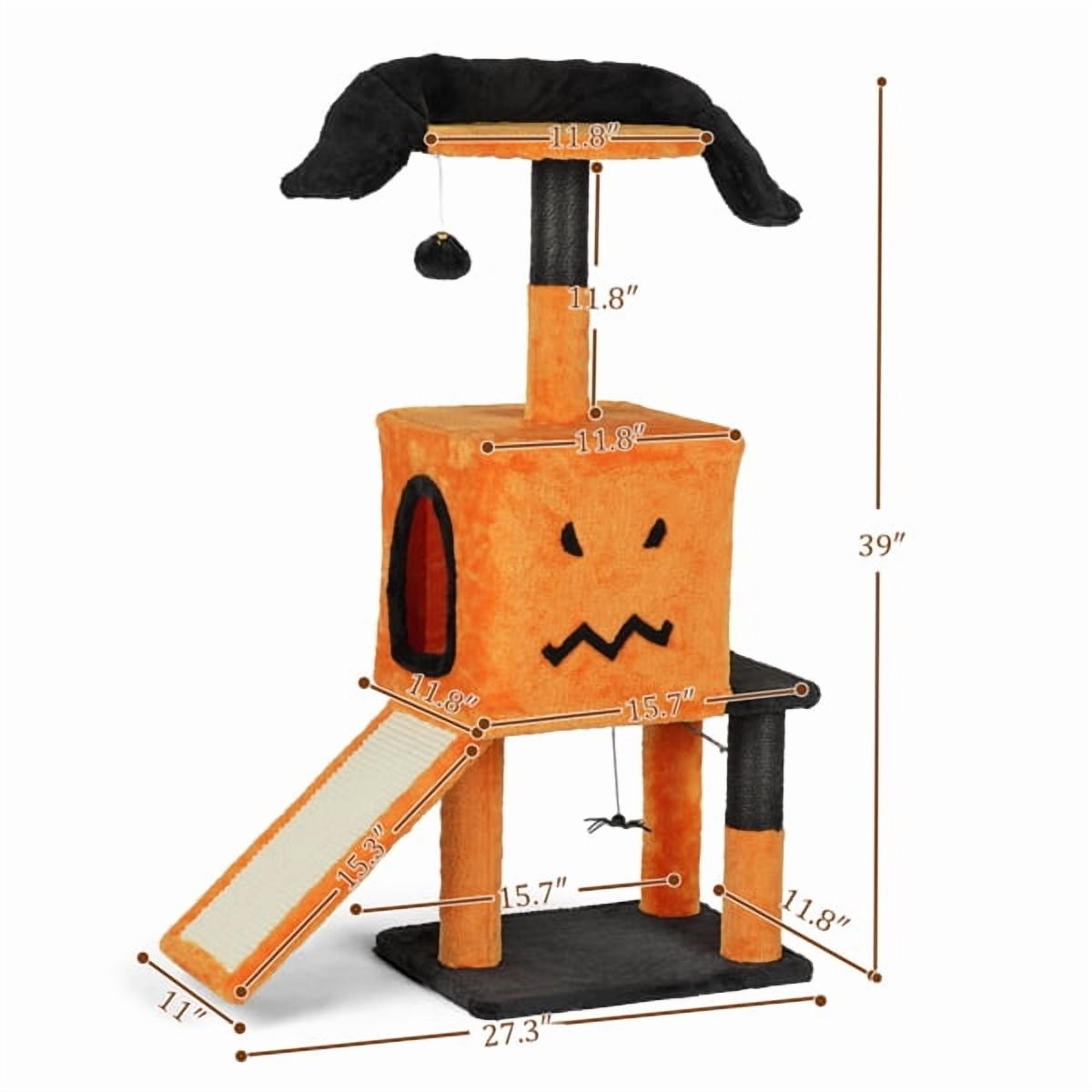39.4" Halloween Cat Tree, Cat Tower Cat Tree for Indoor Cats with Spacious Cat Condo, Sisal Scratching Posts, Hanging Toys, Orange & Black
