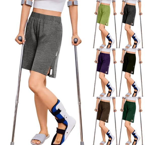 Tear-Away Shorts with Side Snaps for Post-Surgery Recovery - Unisex Cotton Blend Athletic Shorts with Pockets, Ideal for Knee & Hip Surgery, Comfortable Lounge Wear Dark Gray XXL