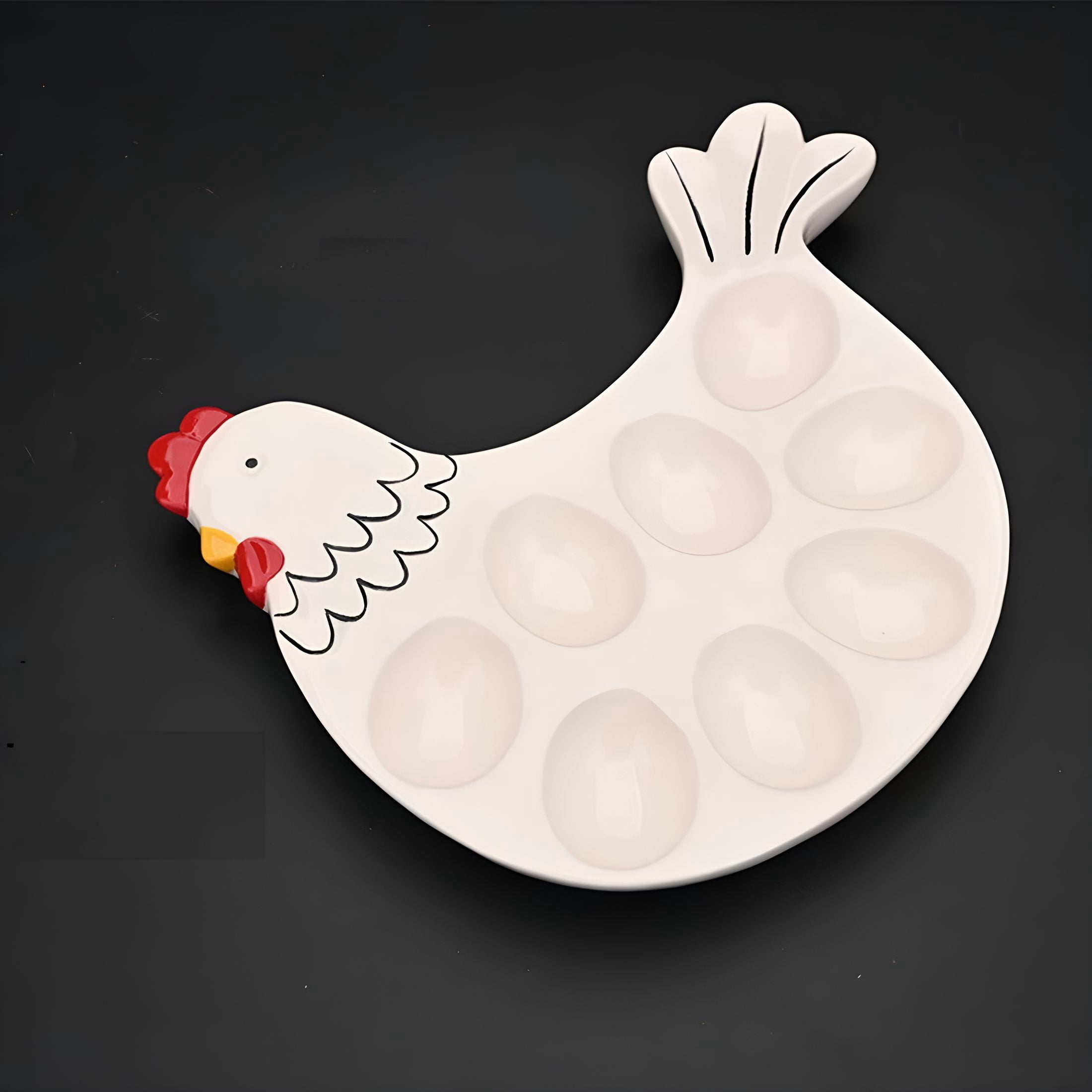 ACDANC 2026 New Deviled Egg Ceramic Tray Easter Serving Platter,Deviled Egg Platter Cock Shape,1 Piece for Easter Celebrations, Family Gatherings, Holiday Parties, Picnics, Special Occasions.