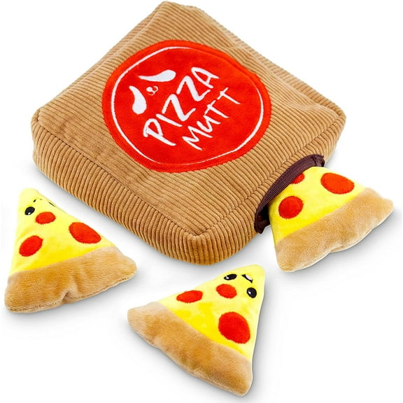 Pet Craft Hide 'n Seek Plush Dog Toys Crinkle Squeaky Interactive Toy, Small/Medium Dogs, Pizza Hut