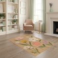 thumbnail image 2 of ODIKA 4'x6' Beige Blossom Harmony Garden Design Washable Area Rug Elegant Spring Floral Motifs with Lush Greens Stain Resistant, Low Pile, Easy Care for Dorm Room, Small Living, 2 of 7