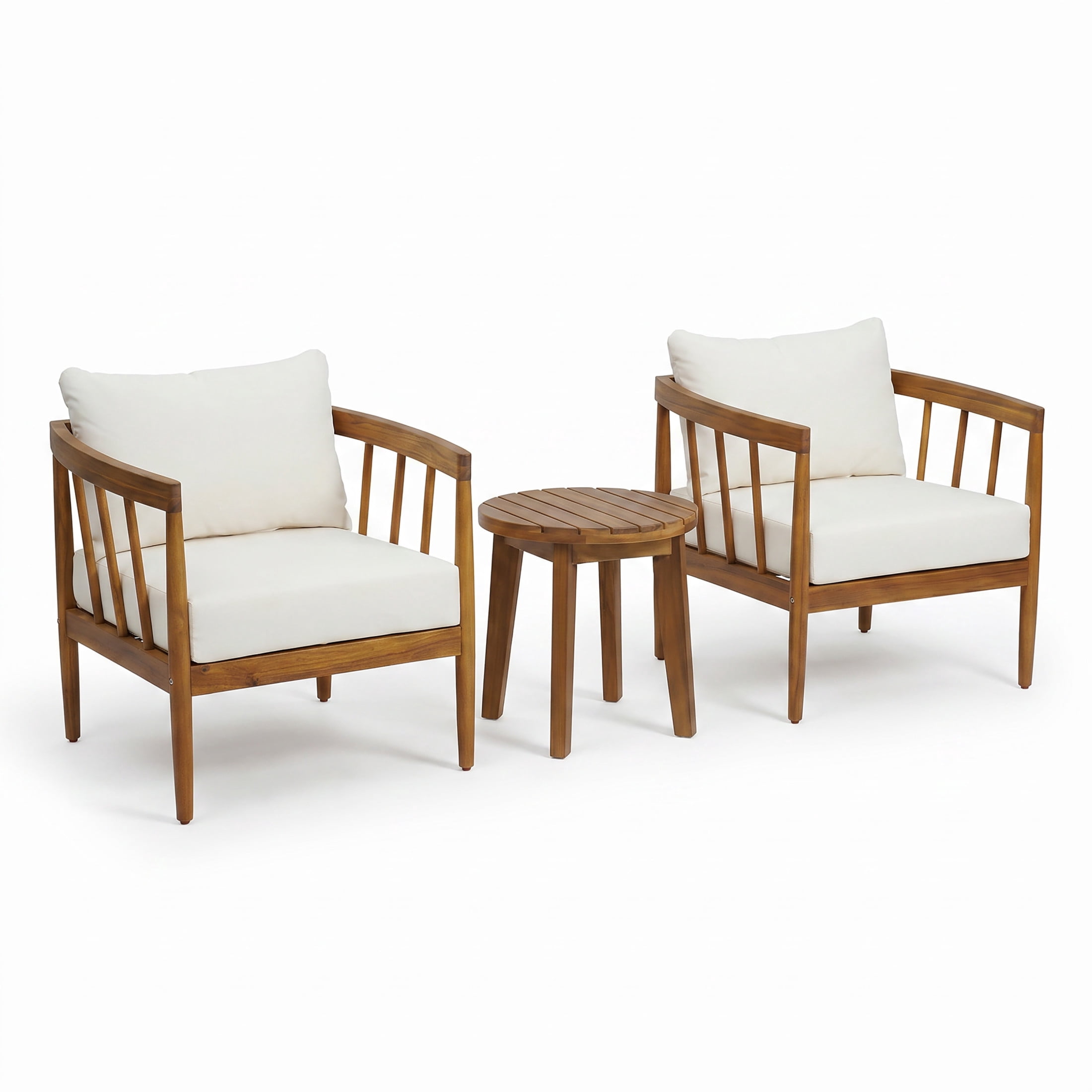Christopher Knight Home 3-Piece Outdoor Acacia Wood Chat Set, Club Chairs and Side Table, Teak+Cream