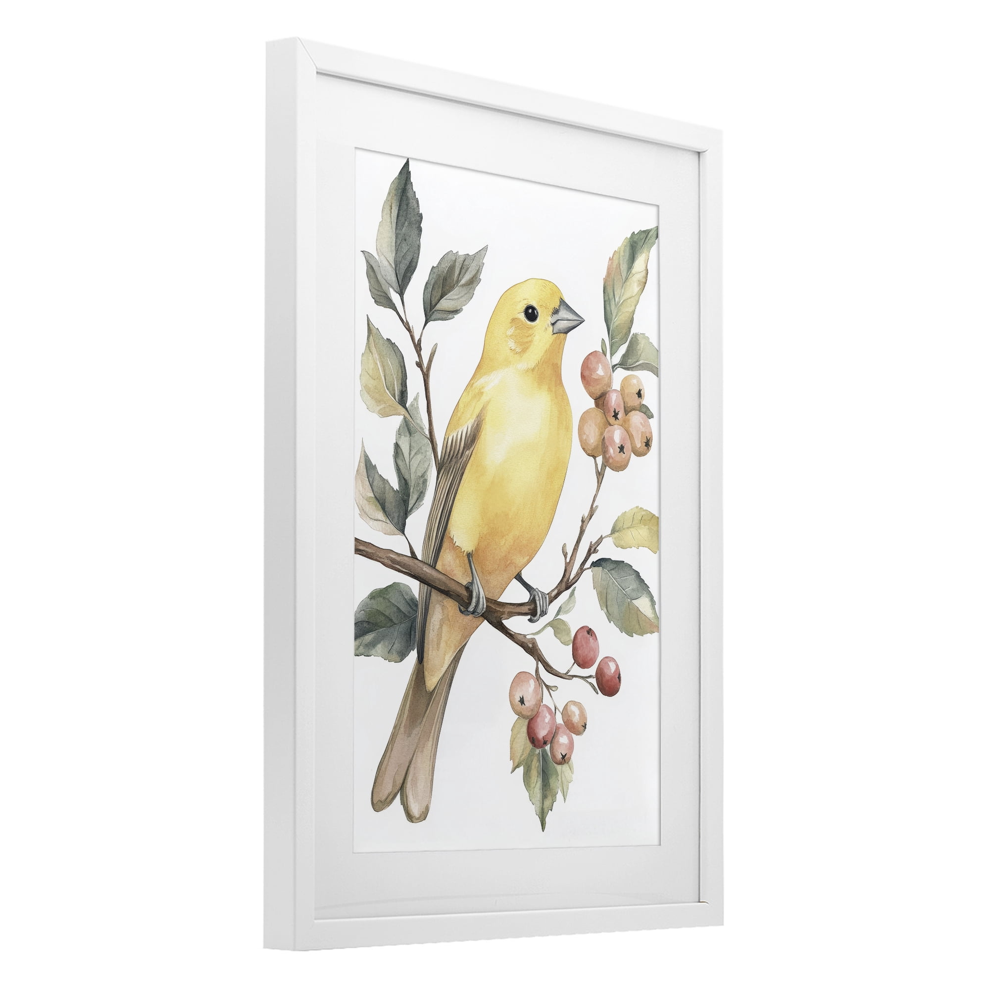 Stupell Industries Sun Lit Bird on Branch White Framed Print Under Glass, design by Petal Prints Design