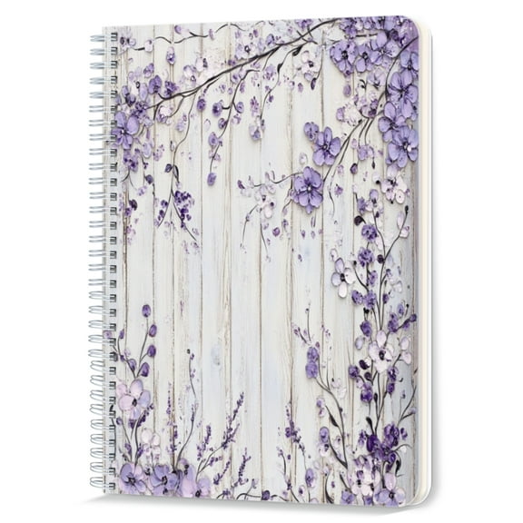 Spiral Notebook,Double-Wire Spiral College Lined Journal Notebook for Study and Notes,100 Pages,5.71x 8.26 in - The Delicate Allure of Purple Floral Decor
