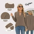 thumbnail image 3 of TEMOFON Womens Long Sleeve Blouses Split V Neck Pleat Business Tops Solid Color Casual Loose Fit Work Shirts for Women XL, 3 of 10