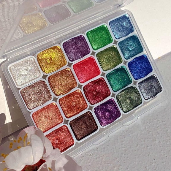 Mini Watercolor Paint Set, 20 Colors Shimmer Watercolour Painting Kit with Glitter Effects, Portable Solid Water Color Box