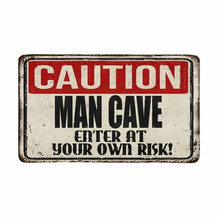 Mkhert Funny Rusty Metal Sign Caution Man Cave Enter At Your Own