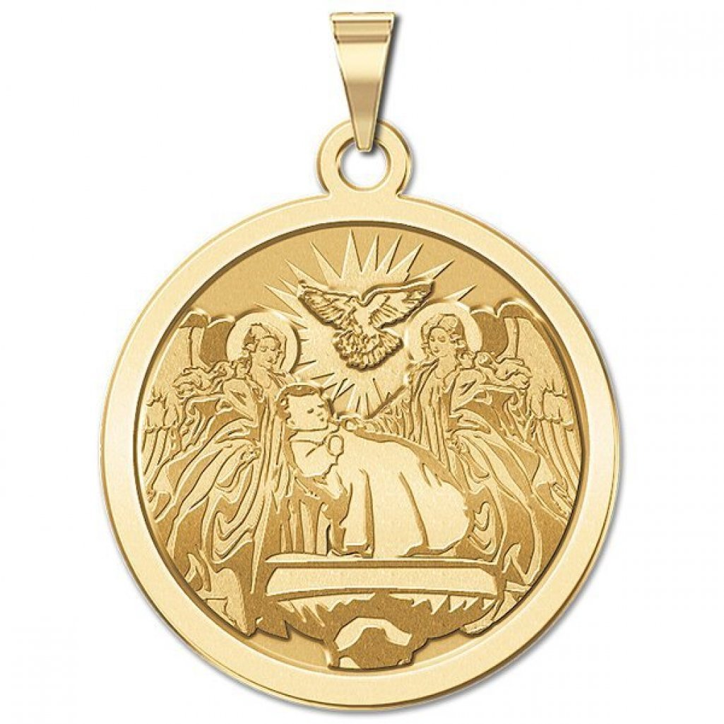 Baptism Religious Medal 1 Inch Size of a Quarter in Solid 14K Yellow
