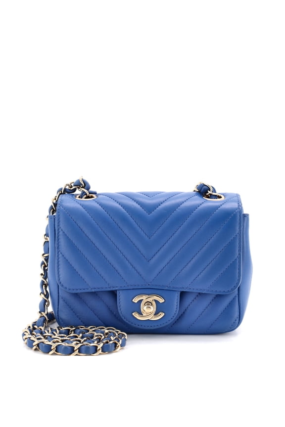 Pre-Owned Square Classic Single Flap Bag Chevron Lambskin Mini By Rebag