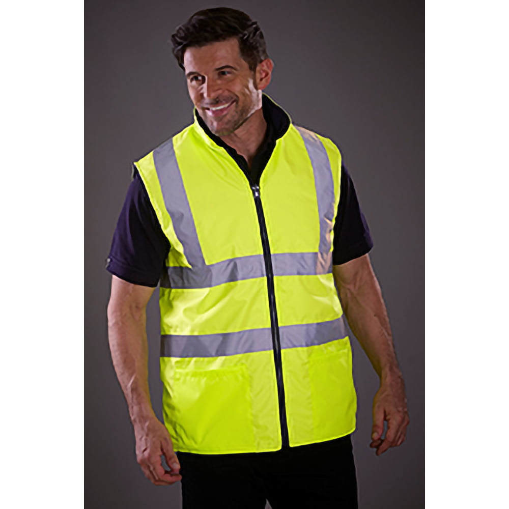 Hi Vis Safety Jacket with Hood Vest Detachable reversible Fleecy Shower proof 