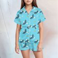 thumbnail image 2 of Xudanell Toddler Girl 4th of July Outfit Patriotic Graphic Button Shirt with Elastic Waist Shorts 250th Anniversary Celebration Set Sky Blue 6-7 Years, 2 of 5