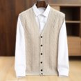 thumbnail image 2 of Men Wool Waistcoat Sleeveless Sweater V-neck Cardigans Twist Flower Cashmere 100% Merino Wool Knitted Vintage Vest Autumn Winter, 2 of 5