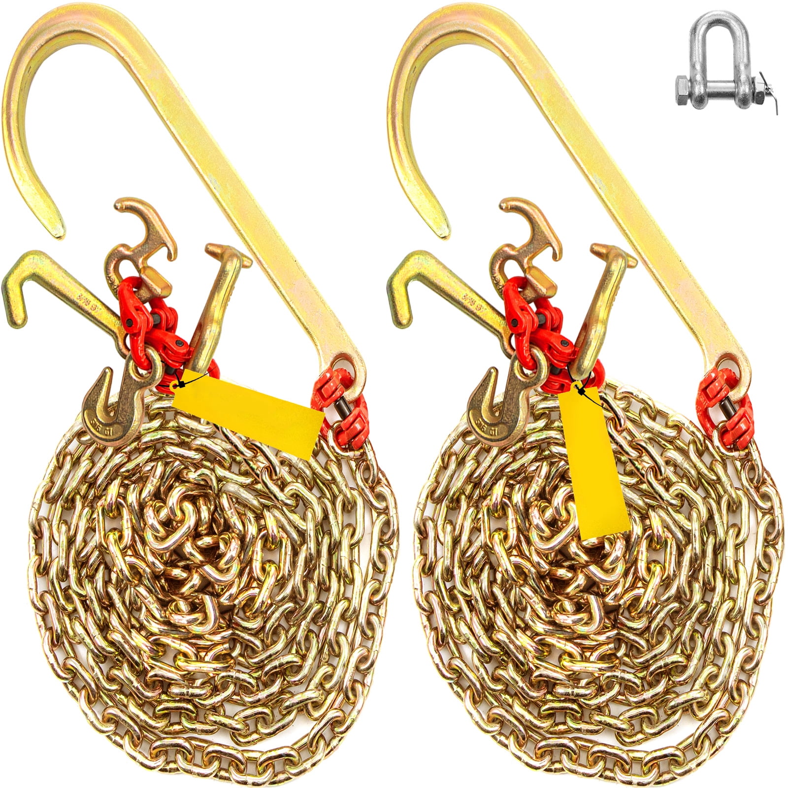 KFFKFF J Hook Chain, 5/16 in x 10 ft Bridle Tow Chain, Grade 80 Bridle Transport Chain, Alloy Steel Chain with 2 J Hooks, 9260 Lbs Break Strength Tow Hooks for Trucks, J Hooks Towing Straps 2PCS