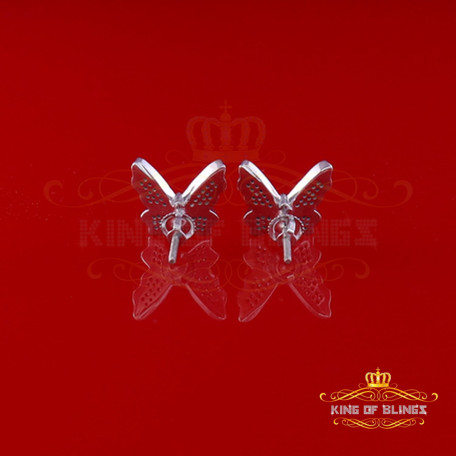 King of Bling's Women's 0.25ct Real Diamond Butterfly Stud Earrings White 925 Sterling Silver