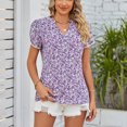 thumbnail image 3 of Blusa de verano para mujer, blusa informal holgada con manga corta de pétalos y estampado floral con cuello en V para mujer, color morado XXL, 3 of 6