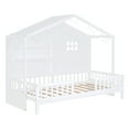 thumbnail image 6 of Harper & Bright Designs Twin Size House Bed with Storage Shelves and Rails, Wood Kids Montessori Bed Frame with Window and Sparkling Light Strip on The Roof for Boy Girls, White, 6 of 12