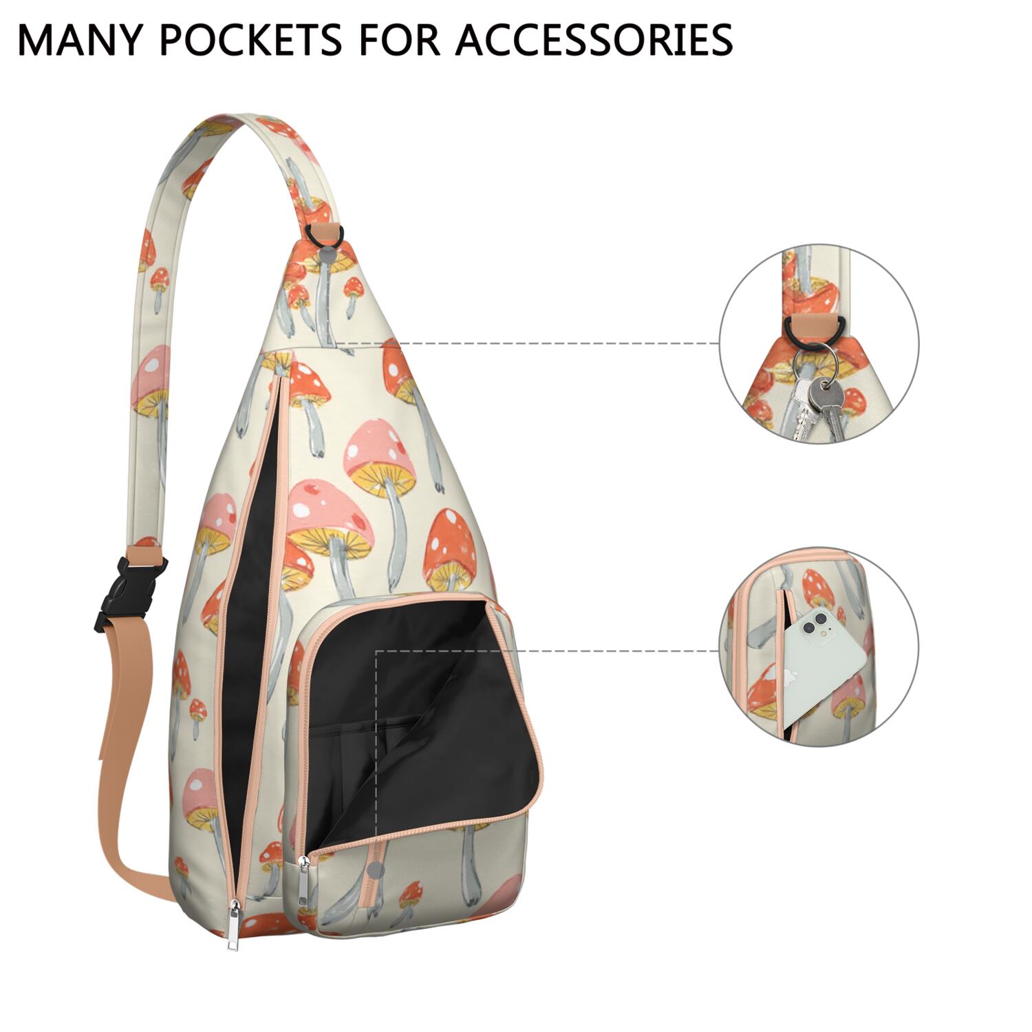 Mushroom Sling Backpack Crossbody Travel Hiking Chest Backpack Shoulder Daypack for Women Men Unisex