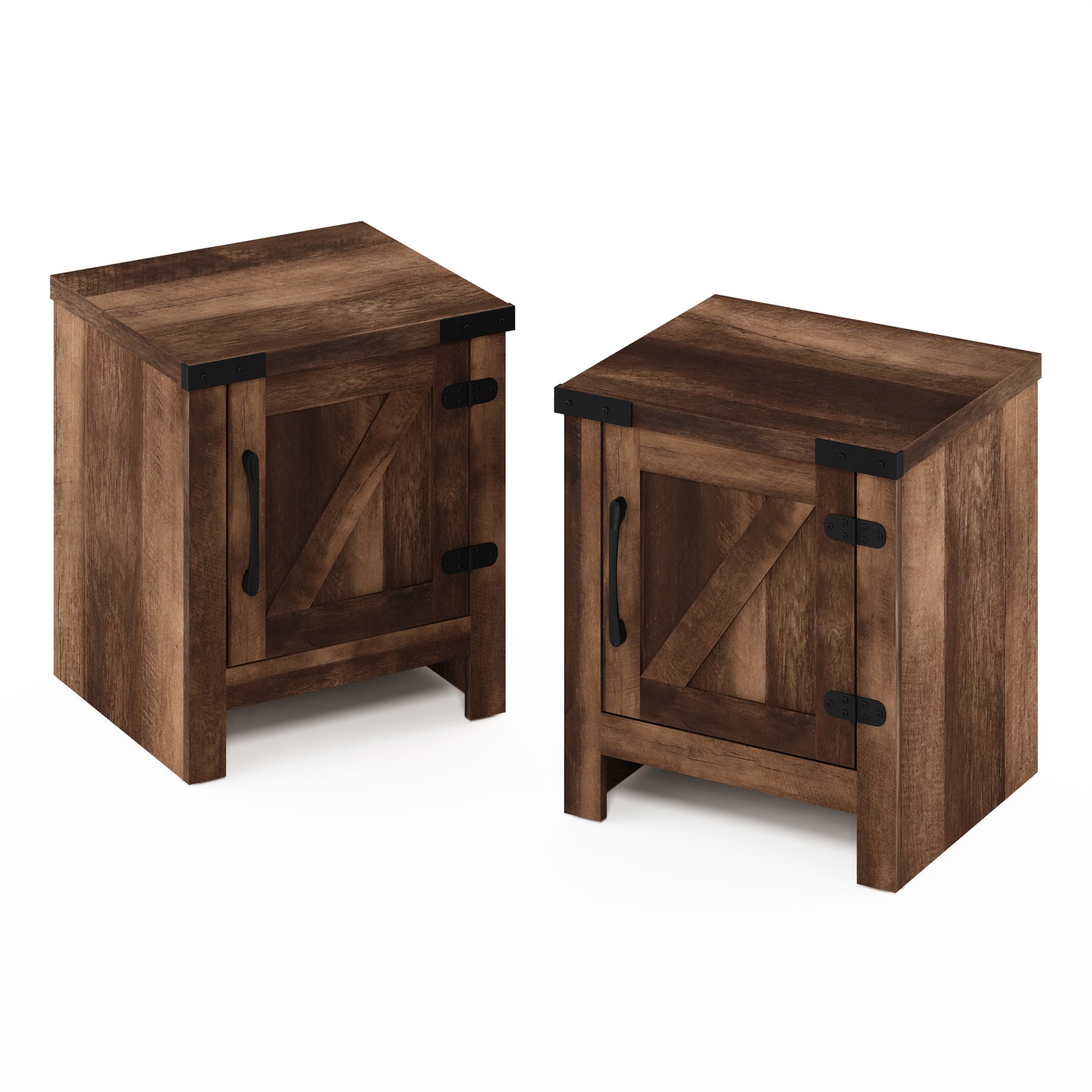 Furinno Jensen Farmhouse End Table with Barn Door, Rustic Brown