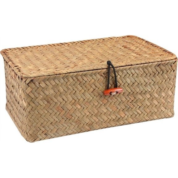 Wicker Storage Basket Natural Rattan Storage Box With Lids Hand Woven Wicker Shelf Baskets Makeup Organizer For Bathroom, Living Room, Kitchen,Small