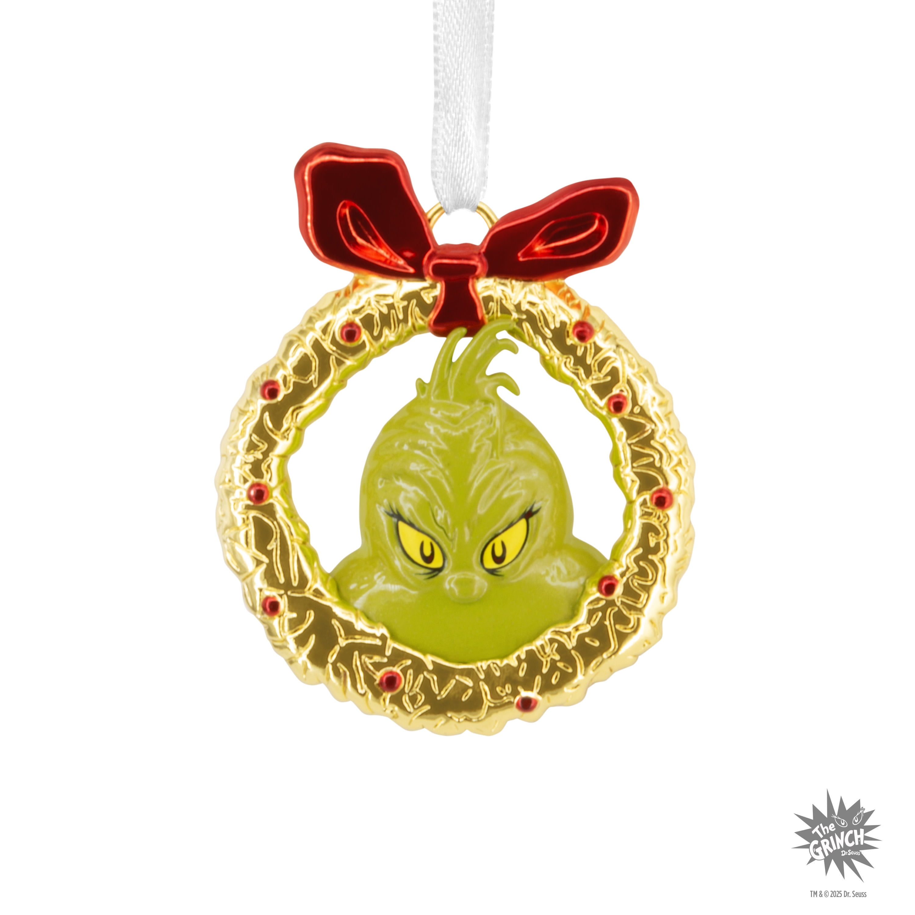 Hallmark Christmas Ornament (Grinch in Wreath, Metal), 1 Count