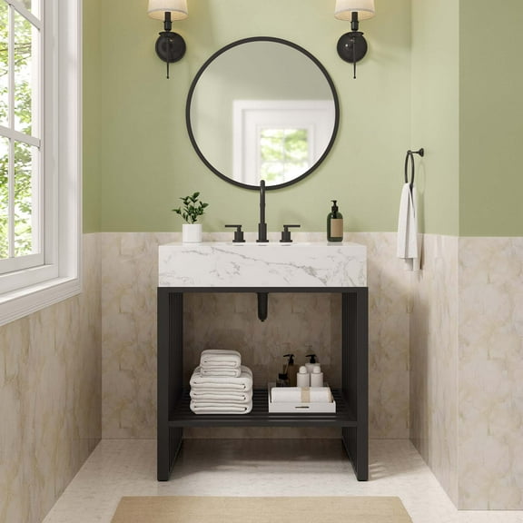 Modway Gridiron 30" Bathroom Vanity in White Black