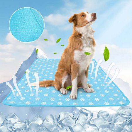 Qweryboo Cooling Mat for Dogs Large, 39'' x 28'' Washable Non-Toxic, Non-Slip&Foldable for Summer Pet Outdoor Bed(Blue-XL)