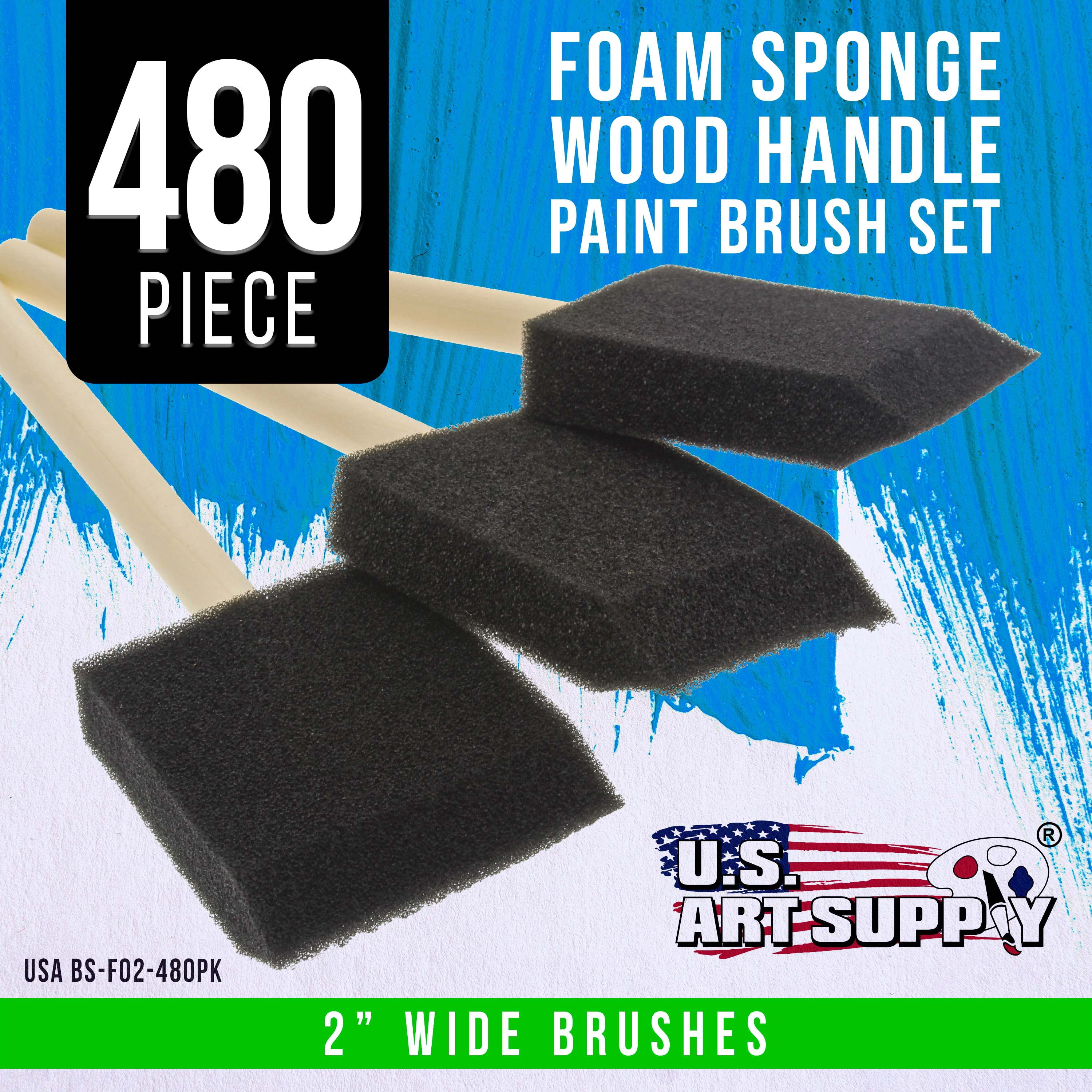 U.S. Art Supply 2 inch Foam Sponge Wood Handle Paint Brush Set (Full Case of 480 Brushes) - Lightweight, Durable and Great