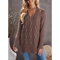 thumbnail image 3 of Asyoly Women's Casual Side Slit Knit Sweater Long Sleeve Solid Color Loose V-Neck Pullover Jumper Top, 3 of 8