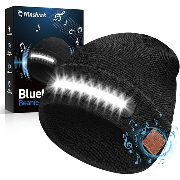 Wrongduck Bluetooth Beanie Hat with Light, Wireless Music Knit Cap with Built-in Speakers & Mic, USB Rechargeable LED Winter Hat Gift for Men and Women