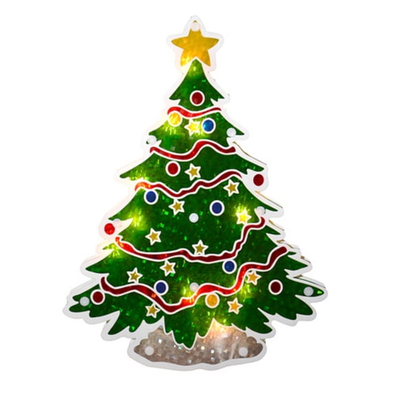 Sienna 12.5 Glazed Lighted Holographic Christmas Tree Window Silhouette, 1 Count