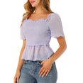 thumbnail image 4 of INSPIRE CHIC Women's Ruffle Peplum Square Neck Flare Short Sleeve Crop Smocked Blouse S Purple, 4 of 7