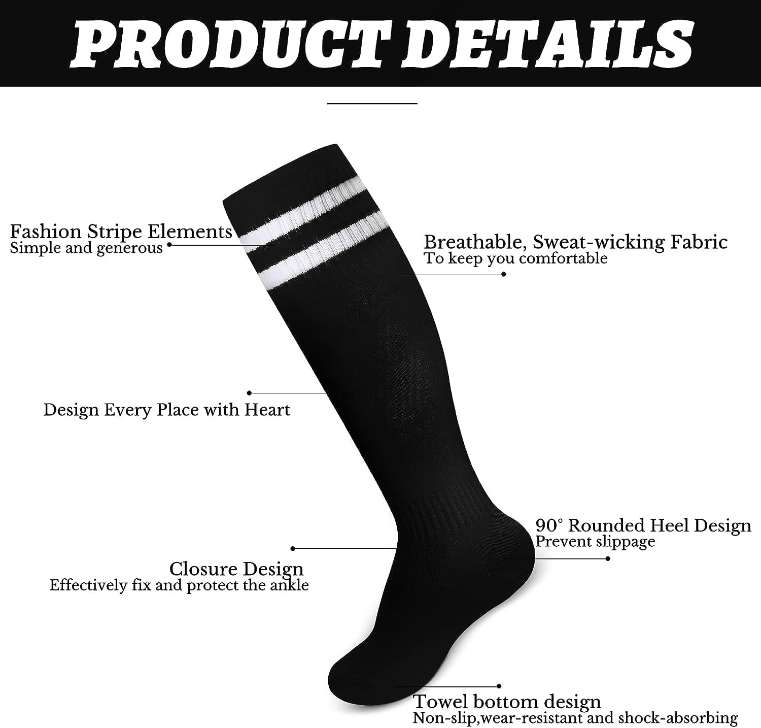 6 Pairs Kids Toddler Boys Soccer Socks 3-6/7-13/14 More Years Old Youth Tube Socks Stripes Football Socks