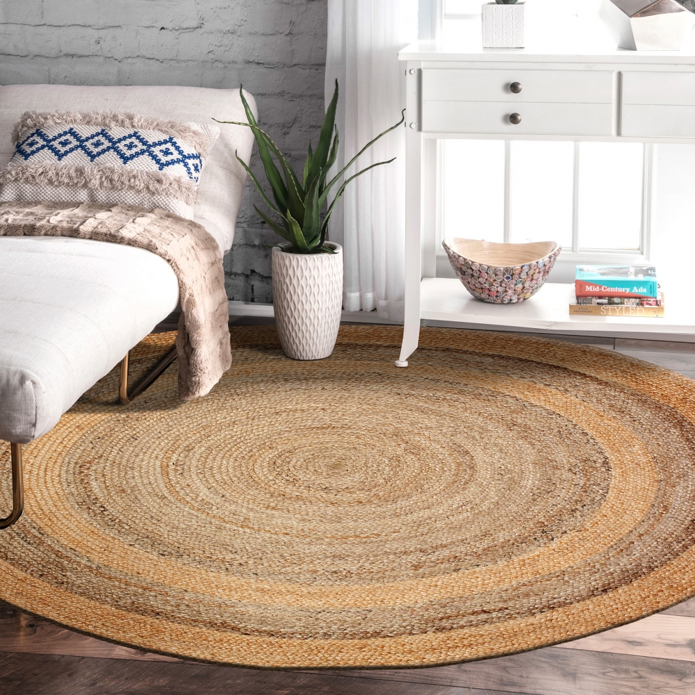 LR Home Natural Jute Duo-toned Hand Braided Natural / Gray Round Indoor